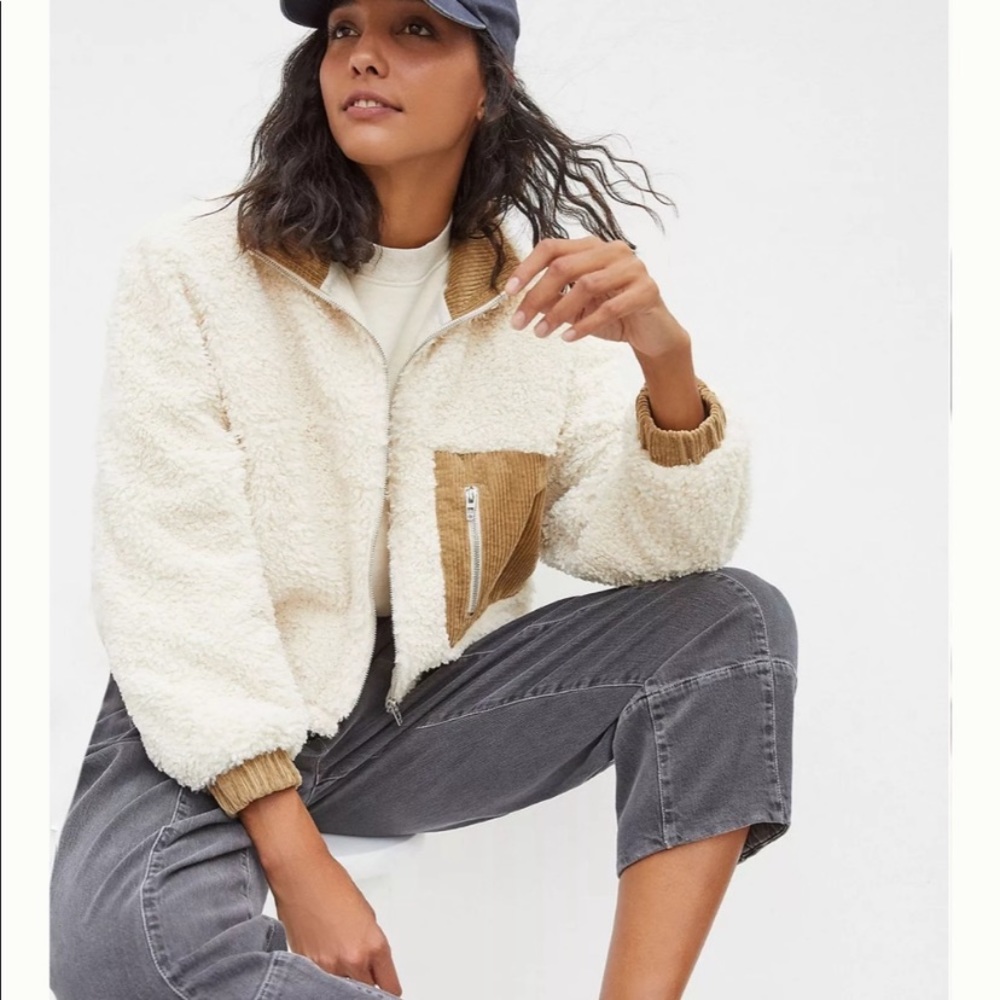 NWT Anthro Abbi Corduroy-Trimmed Sherpa Jacket XS